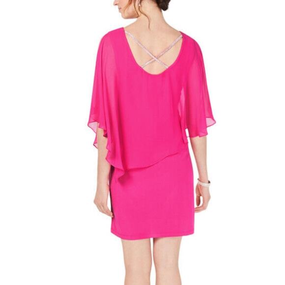 MSK Short Sleeve Embellished Cape Sheath dress fiercely fuchsia - XL - Picture 2 of 13